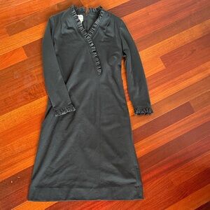Vintage Black Ruffle Trim Long Sleeve Dress